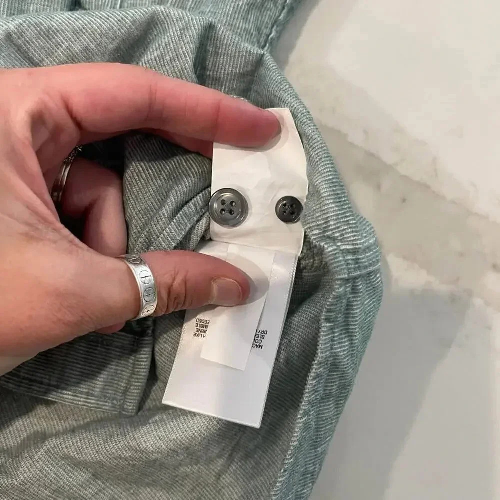 Express Button Up Long Sleeve Collared Shirt Gree… - image 5